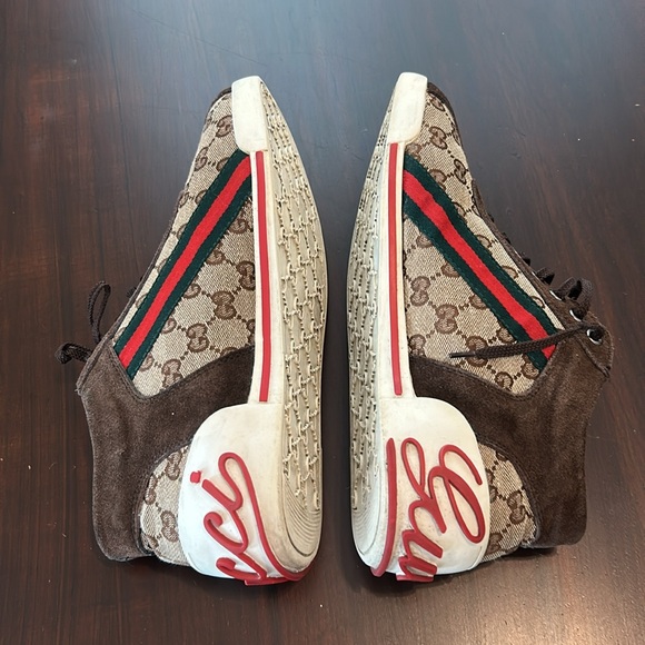 Gucci High Top Brown Canvas Sneaker Men’s Size 10 Authentic - Picture 10 of 16
